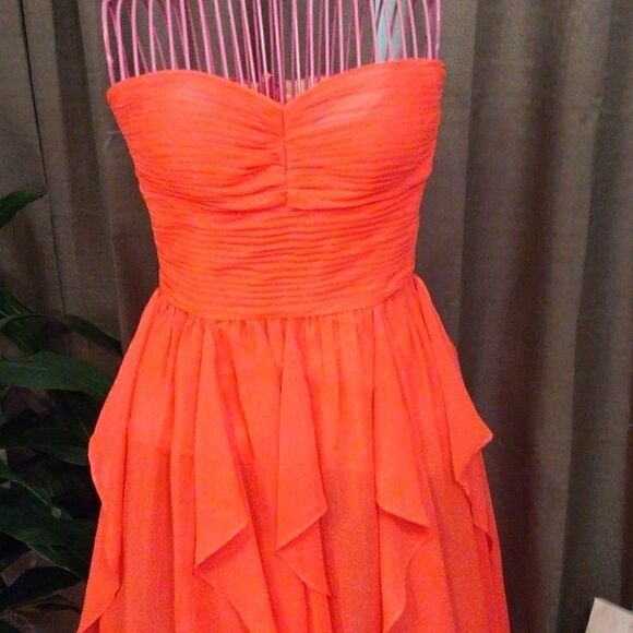 Arden B Neon Orange Strapless Asymmetrical Dress - Picture 2 of 8